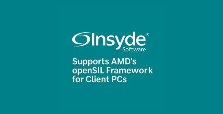 Digital banner announcing Insyde Software’s support for AMD openSIL in client platforms, styled in Logic Technology’s teal color scheme